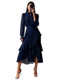 Party Dress LGRQ 2026 Summer New Solid Color High Waist Dress With Ruffled Hem And Pleats Mid-Length Party Evening Gown
