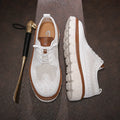 Men's Brogue Knit Oxford Sneakers, Breathable Lightweight Casual Dress Walking Shoes, Soft Cushion Non Slip Platform Fashion Sne