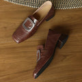 Chunky Woman Leather Shoes Square Toe Dress Office Loafers Shoes Woman Trend Designer New Elegant Heels Shoes Female Pumps