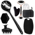 Face Massager Brush 7/4/3Pcs Shower Body Care Set Long Handle Silicone Back Brush Hair Scalp Massager Exfoliate Face Roller Gua Sha Massage Tools