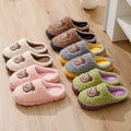 Winter Warm Cute Plush Closed Toe Slippers For Women Couples Indoor Wear-Resistant House Sandasls Cartoon Bear Slip On Slides