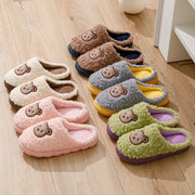 Winter Warm Cute Plush Closed Toe Slippers For Women Couples Indoor Wear-Resistant House Sandasls Cartoon Bear Slip On Slides