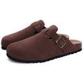 Women's Suede Slippers Comwarm Fashion Women's Suede Mules Slippers Men Clogs Cork Insole Sandals With Arch Support Outdoor Beach Slides Home Shoes