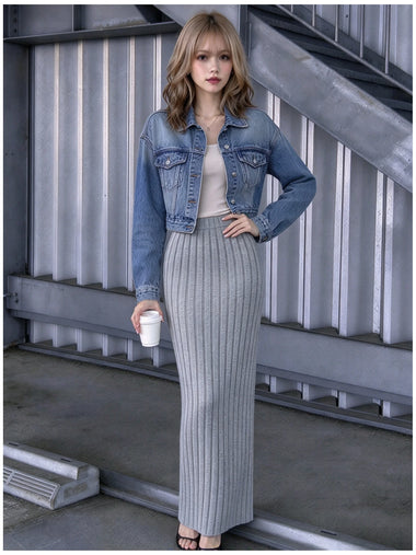 Women Elastic Waist Vertical Ribbed Knit Pencil Maxi Skirt Slim Fit Y2K Elegant Christmas Holiday Party Casual Long Skirt