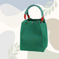 TG820]Mini Knitted Bucket Bag Women Small Handbag Geometric Colorblock Wristlet Purse With Detachable Handle 1PC