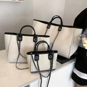 Large Capacity Women's Bucket Bag Crossbody Chain Tote Bag Fashionable Soft Canvas Vintage Style Square Shape Handbag