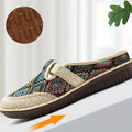 Women Bohemian Canvas Mule Sandals Ethnic Geometric Print Ultra‑Light Non‑Slip PU Sole Closed Toe Flat Slip‑On Casual Shoes