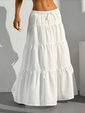 Women's Long Skirts European and American Cross-Border New Style Wish Spring and Summer Women's Skirts, Tie-Strap Spliced Flared Skirts, Loose Long