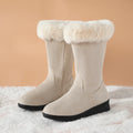 EOFK Women Snow Boots Winter Fur Waterproof Mid Calf Faux Suede Concise Warm Flat With Zip Solid Ladies Ankle Bootie Shoes