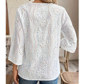 Women's Summer New Top Solid Sexy V-Neck Hollow Long Sleeve Shirt Fashion Splice Plus Size Blouse Loose Street Apparel