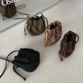 Korean Style Leopard Shoulder Bag for Women New Niche Tassel Faux Suede Bucket Bag Casual Lightweight Drawstring Crossbody Bag