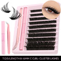 GROINNEYA DIY Eyelash Clusters Kit Thick Eyelash Clusters D Cur Wispy Individual False Eyelashes Eyelash Extensions Makeup Tool