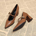 2026 New Spring Women Commuter Pumps Shoes Fashion Pointed Toe Slip On Shoes Elegant Thick Heel Work Leather Shoesv