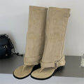 Women's Thong Toe Knee High Fold Over Cuff Buckle Strap Flat Heel Boots Y2K Streetwear Casual Daily Party Footwear Drop Shipping