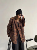 Fashion Leopard Print Suit Blazer Coats Women Harajuku Retro Jacket Female Long Sleeve Tops Autumn Streetwear Loose Outerwear