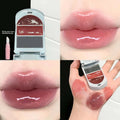 Dual-Color Moisturizing Solid LipGloss Flip Phone Design Lipstick with Built-in Mirror Lip Brush Long Lasting Plumping LipMakeup