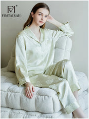 FIMTAIRAH 6A 19MM 100%Silk Pajamas Women's Home Wear   long-sleeved two-piece set 100% mulberry silk Pijamas
