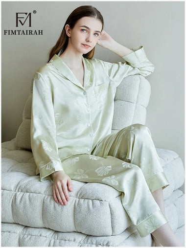 FIMTAIRAH 6A 19MM 100%Silk Pajamas Women's Home Wear   long-sleeved two-piece set 100% mulberry silk Pijamas