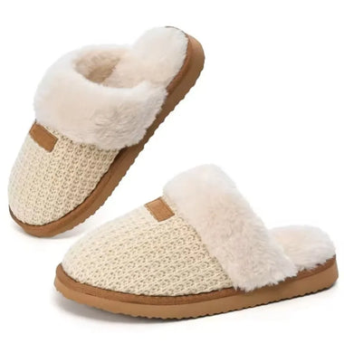 Evshine Winter Fuzzy Slippers For Women New Knit Plush Indoor Slides Warm Cotton Shoes Soft Comfortable Fur Fluffy Home Slippers