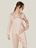 100% Pure Real Silk Pajama Sleepwear Woemn's Long Top and Pant Two-piece Pyjamas Suit Plus Size Pijama  Silk Home Suits