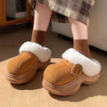 Chunky Bottom Furry Fur Home Slippers for Women Warm Plush Soft Sole Bedroom Slippers 2026 Winter No Slip Closed Toe Shoes Women
