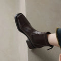 Women's Boots Retro Short Boots with Thick High Heels, New Style for Autumn and Winter, Side Zipper, Square Toe, Women's Shoes