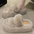 Spring and Autumn New Sponge Cake Thick Bottom Increase Plush Cotton Slippers Women Shoes Wear Home Woolen Shoes