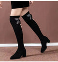 Knee High Fce Lined Slimming Long Sos Boots Flat Mid Heel Women's Over Knee Faion Boots Spring Knee Over Long Boots for Women
