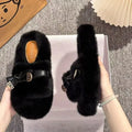 Casual Fluffy Slippers Women House Flats Fashion Winter Bowknot Love Designer Shoes Ladies Home Plush Platform Elegant Footwear