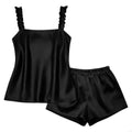 Satins Pajama Set for Women Silk Pajamas Set Ruffle Strap Camisole Top and Shorts Sleepwear 6XDA