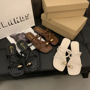 Stylish Women's Cross Strap Slide Sandals Comfortable Lightweight Toe Loop Beach Shoes with Casual Solid Color Design for Summer