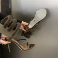 Women Sandals Sexy Snake Shaped Elastic Strap Women Gladiator Sandals Fashion Rhinestones Fur Decor Stiletto High Heels Summer Wedding Shoes