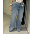 Plus Size Elegant Diamond Embellished Straight Leg Stretch Denim Jeans Versatile Minimalist Fashion for Women New 2026