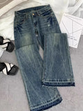 Casual High Waist Bell Bottom Jeans Women's Fashionable Embroidered Wide Leg Pants Retro Slimming American Style Thick Denim