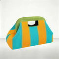Casual Polyester Knitted Handbag Stripe Pattern Large Capacity Cosmetic Pouch Soft Texture Tote Bag Daily Carry