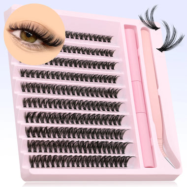 GROINNEYA DIY Eyelash Clusters Kit Thick Eyelash Clusters D Cur Wispy Individual False Eyelashes Eyelash Extensions Makeup Tool