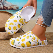 Fashion Women's Lemon Print Slip-On Shoes Adjustable Double Buckle Comfortable Thick Sole Durable Home Garden Streetwear