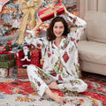 HEZIOWYUN Satin Silk Christmas Pajamas Set for Women Cute Santa Claus Pjs Button Up Shirt + Long Pants 2 Piece Xmas Jammies