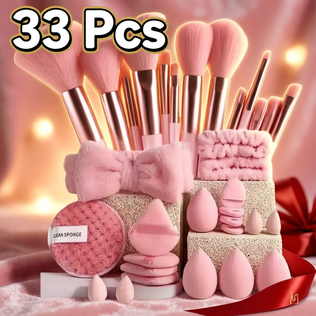 Makeup Set Brush 33-Piece Complete Makeup Brush Set Professional Tools for Combination Skin, Ultimate Beginner to Pro Kit, Perfect Christmas Gift