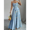 Floral Print Waist Sling Dress Women's Summer New Fashion Sexy Sleeveless Casual Loose A-Line Long Skirt Women's Casual Dresses