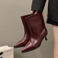 Women Knee High & Ankle Boots Pointed Toe Kitten Heel PU Leather Pull On Party Street Autumn Winter Tall Short Boots Shoes Woman