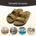 Men Women Genuine Suede Slide Sandals, Birken Style Cork Footbed Arch Support Adjustable Buckle Non-Slip Casual Summer Slides