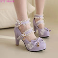 Pumps Women's Shoes Spring and Autumn New Style Fashion Shallow Mouth Butterfly-knot Sweet Lolita  Lace Party Plus Size 45