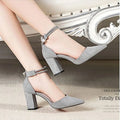 2025 Summer Square High Heels Women Shoes Flock Pointed Sandals Sexy Female Sandalias Shoes Ankle Buckle 6cm Heel Casual Pumps