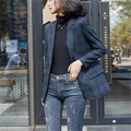 Vintage Women's Blazer Checked Plaid Fashionable Suit Jacket Thin Coats patchwork pocket coat OLCasual Outwear Suits