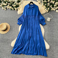 Pleated Dress Women Long Dresses A Line Vestidos Streetwear Lantern Sleeve Elegant Splice Y2k Single Breasted Loose Summer 2025