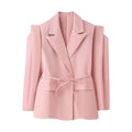 7 Color Autumn Lacing Up Bow Sashes Wide Shrug Shoulder Long Sleeve Blazer Chill Vintage Women Pockets Loose Suit Coat