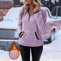 Cozy Women's Plush Fleece Half Zip Top Stand Collar Drop Shoulder Hoodie with Ring Zipper Pull and Pocket Casual Loungewear