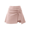 Women's Sports Skirt High-Waisted Tennis Skirt with Front Knot Modest Slit Pleated Skirt Breathable Mini Skirt with Pockets Pink
