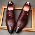 Crocodile Pattern Business Formal Leather Shoes For Men British Style Pointed Toe Loafers Monk Strap Men Wedding Shoes